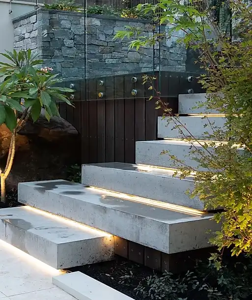 concrete stairs with strip lights