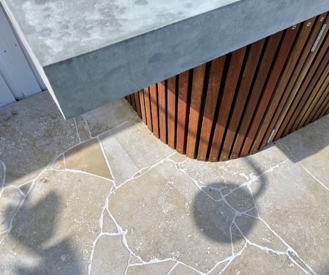 natural stone with wood feature